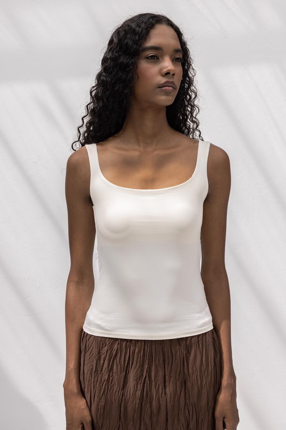 Square Neck Tank Top White