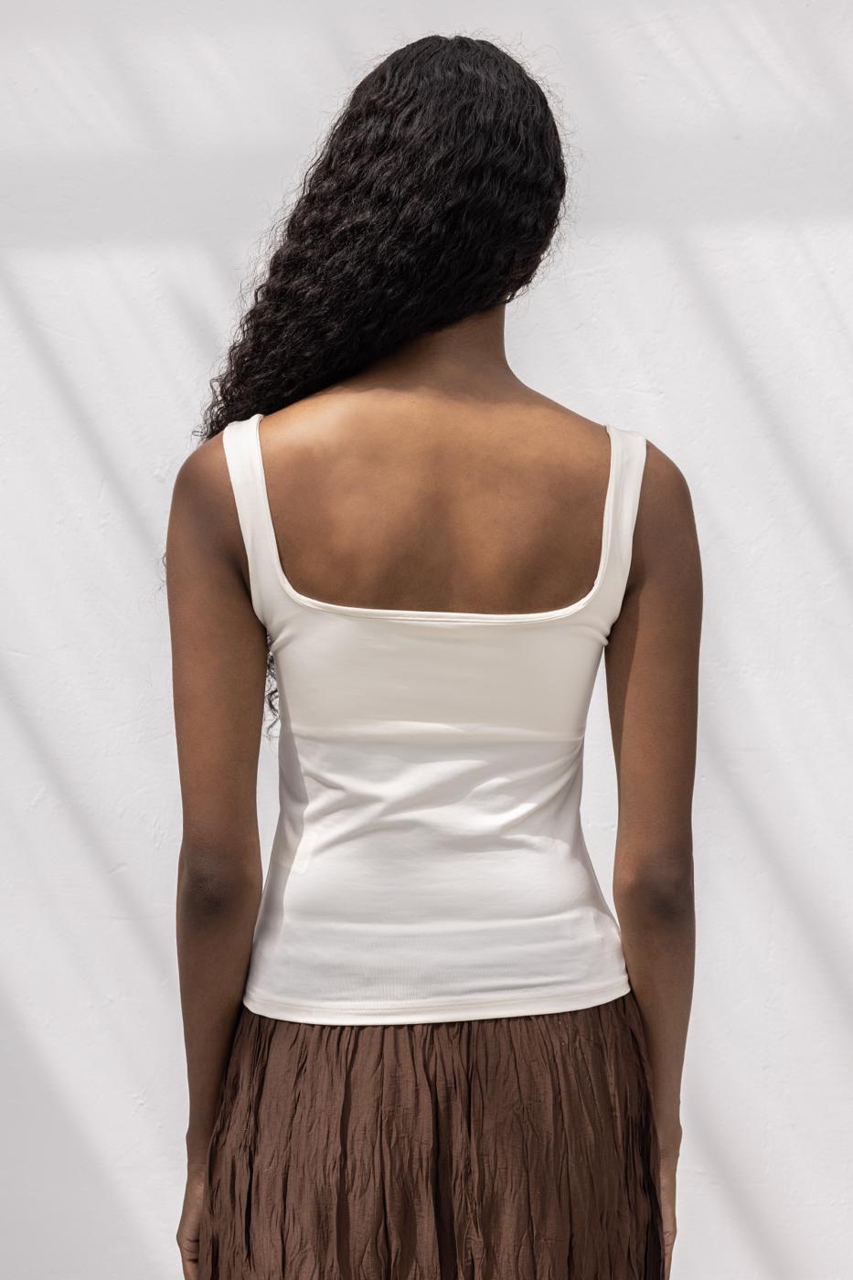 Square Neck Tank Top White