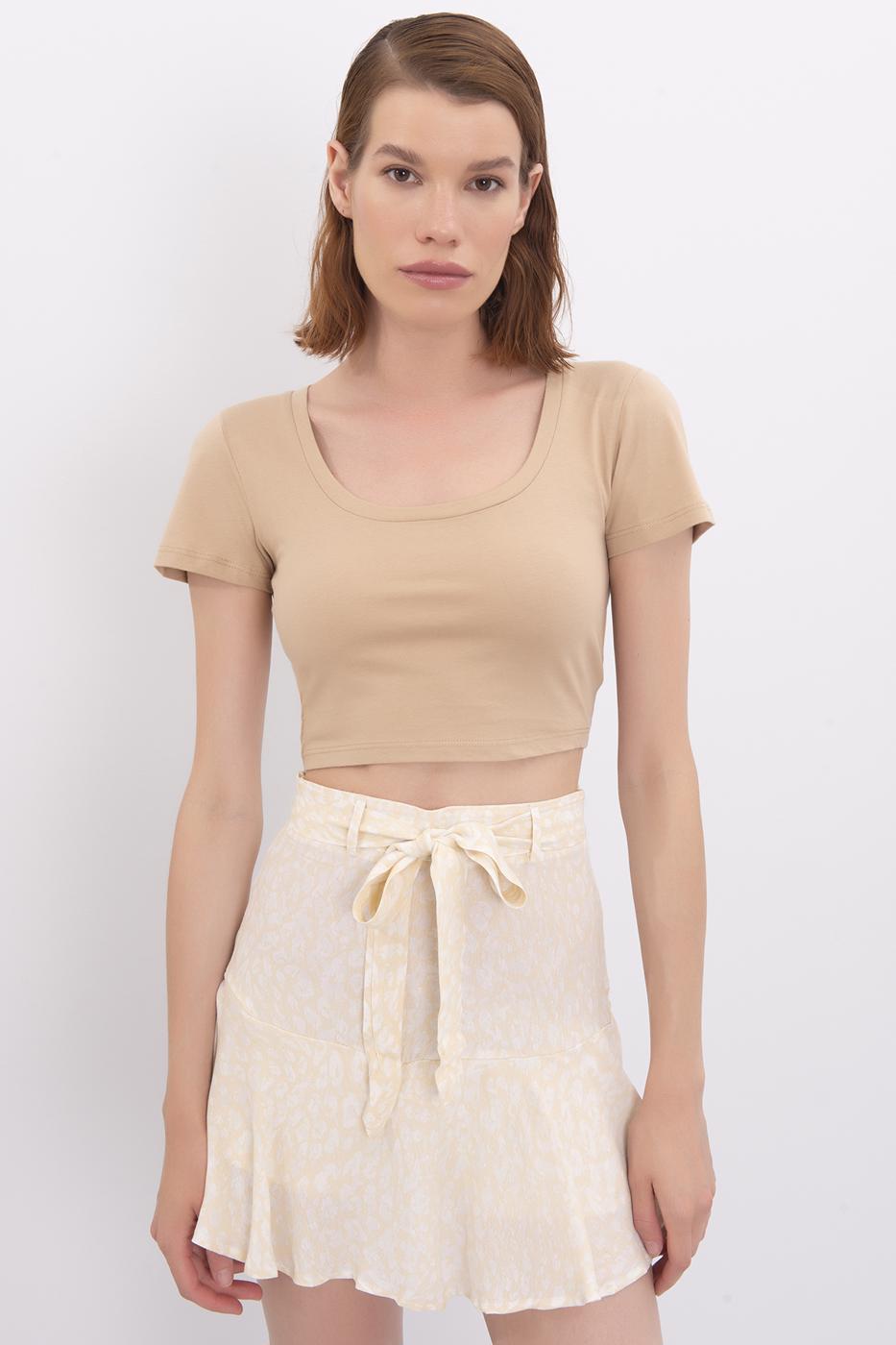 Square Neck Crop Top Beige