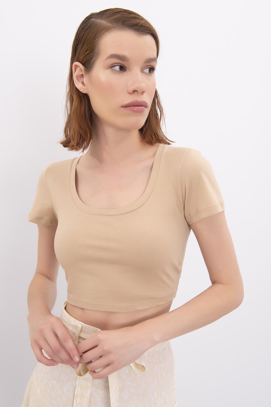 Square Neck Crop Top Beige