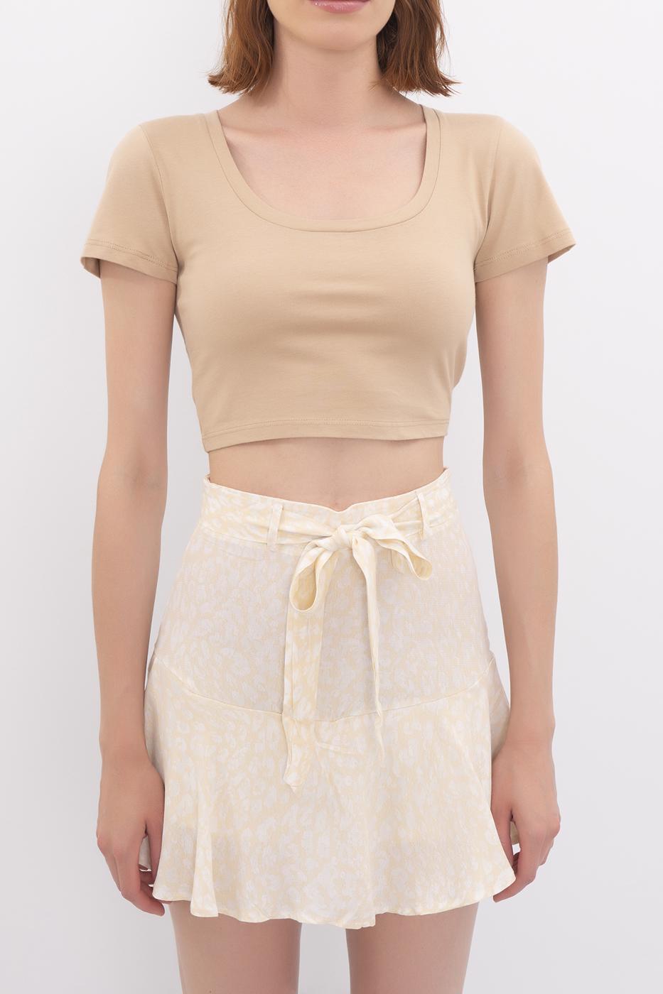 Square Neck Crop Top Beige