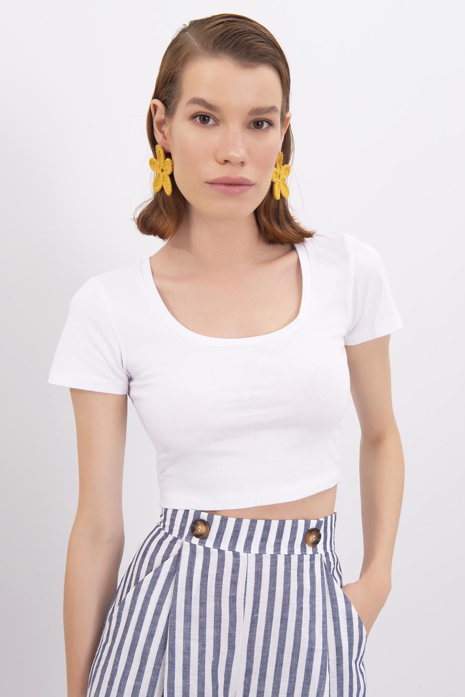 Square Neck Crop Top White