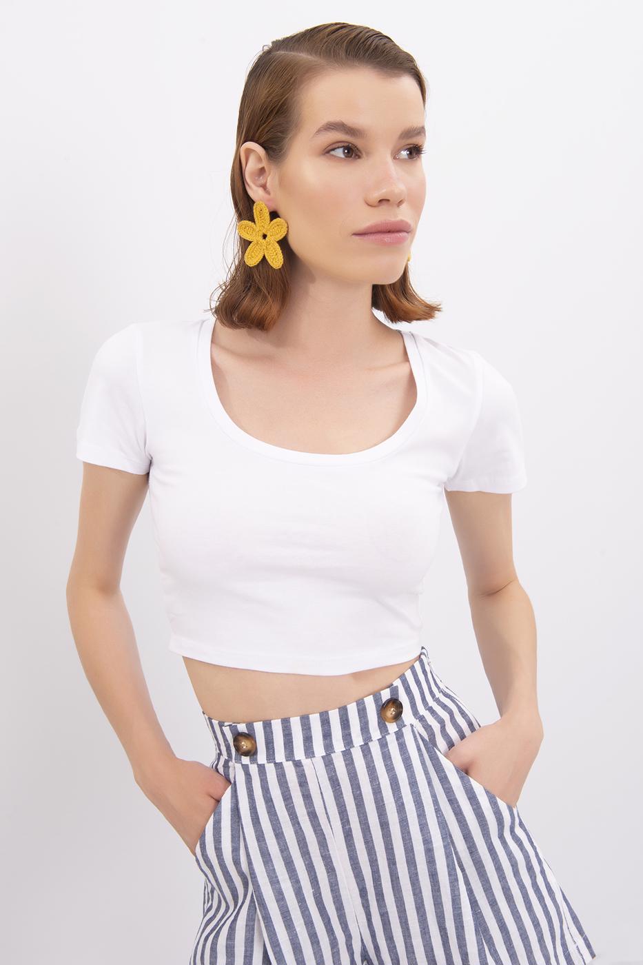 Square Neck Crop Top White