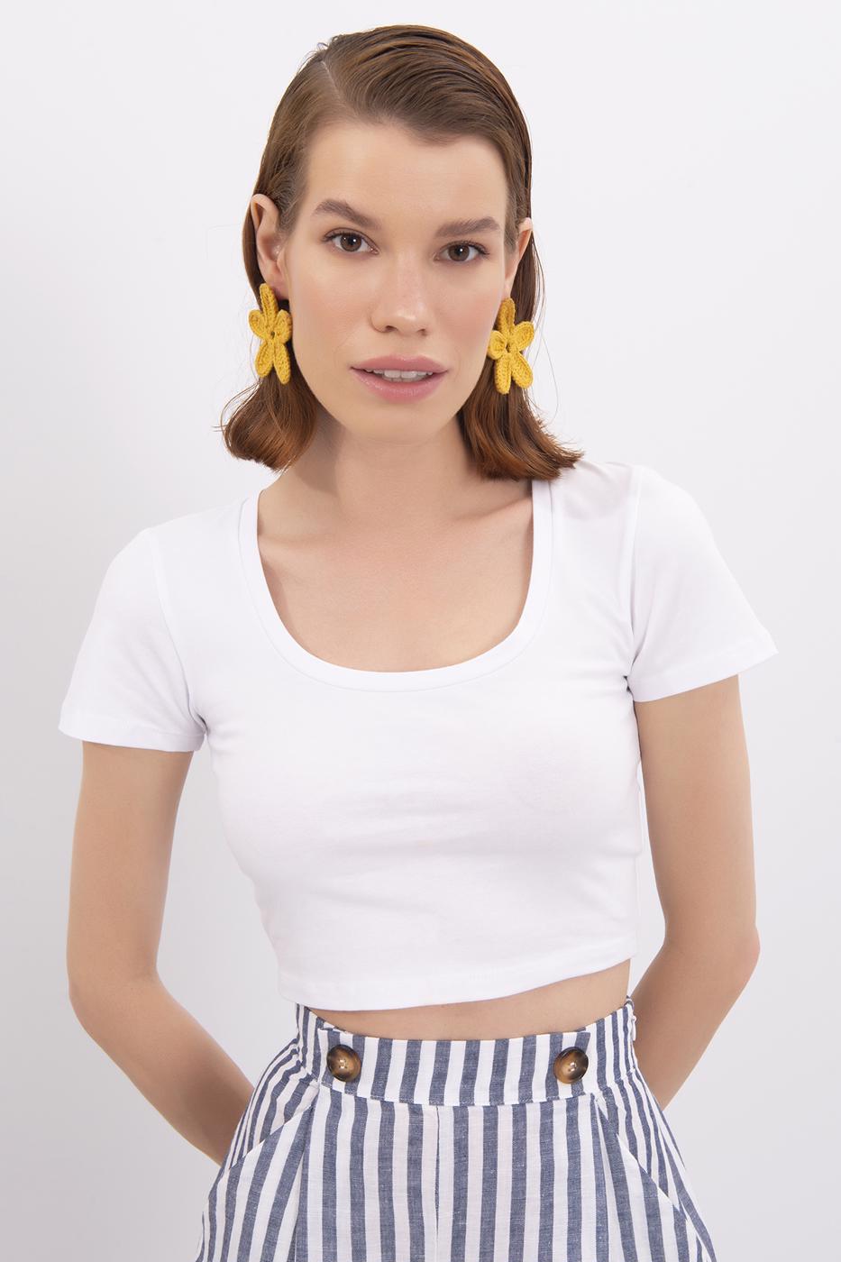 Square Neck Crop Top White