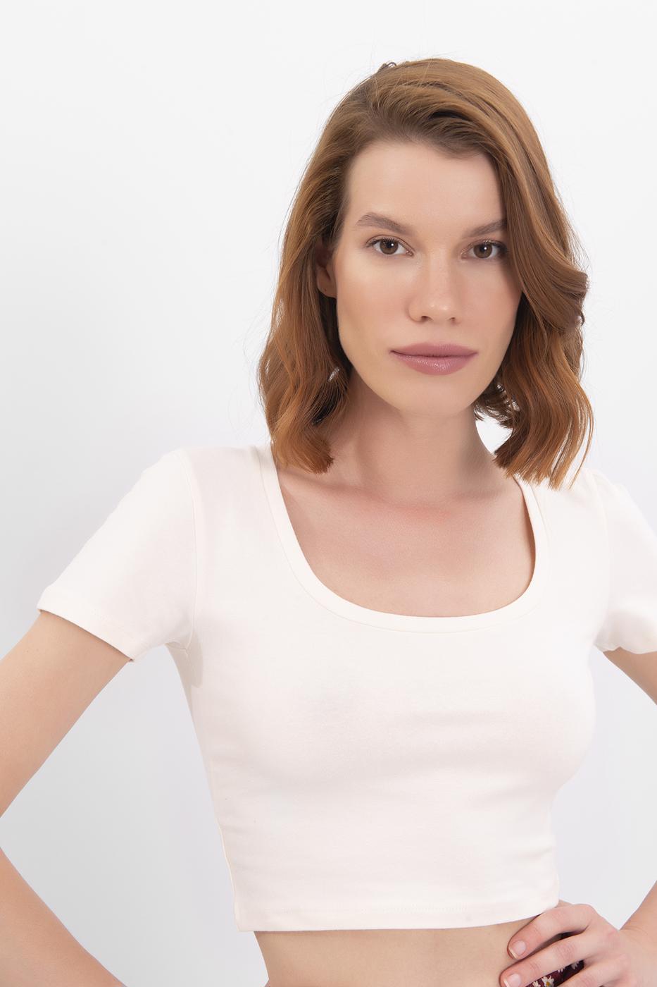 Square Neck Crop Top Ecru