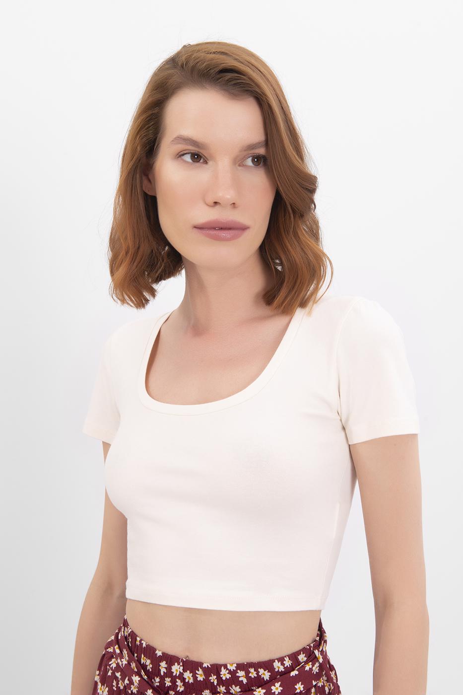 Square Neck Crop Top Ecru