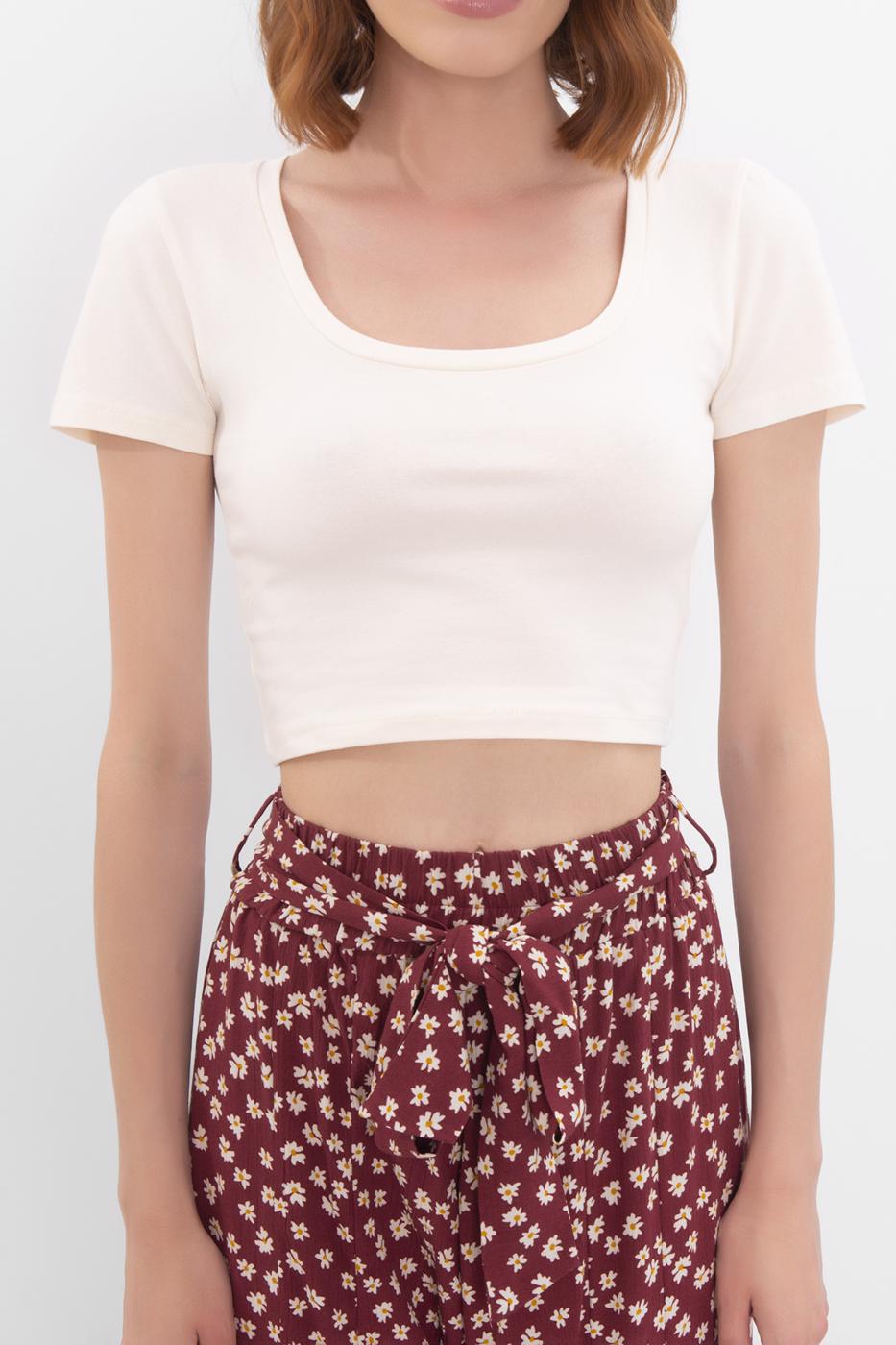 Square Neck Crop Top Ecru