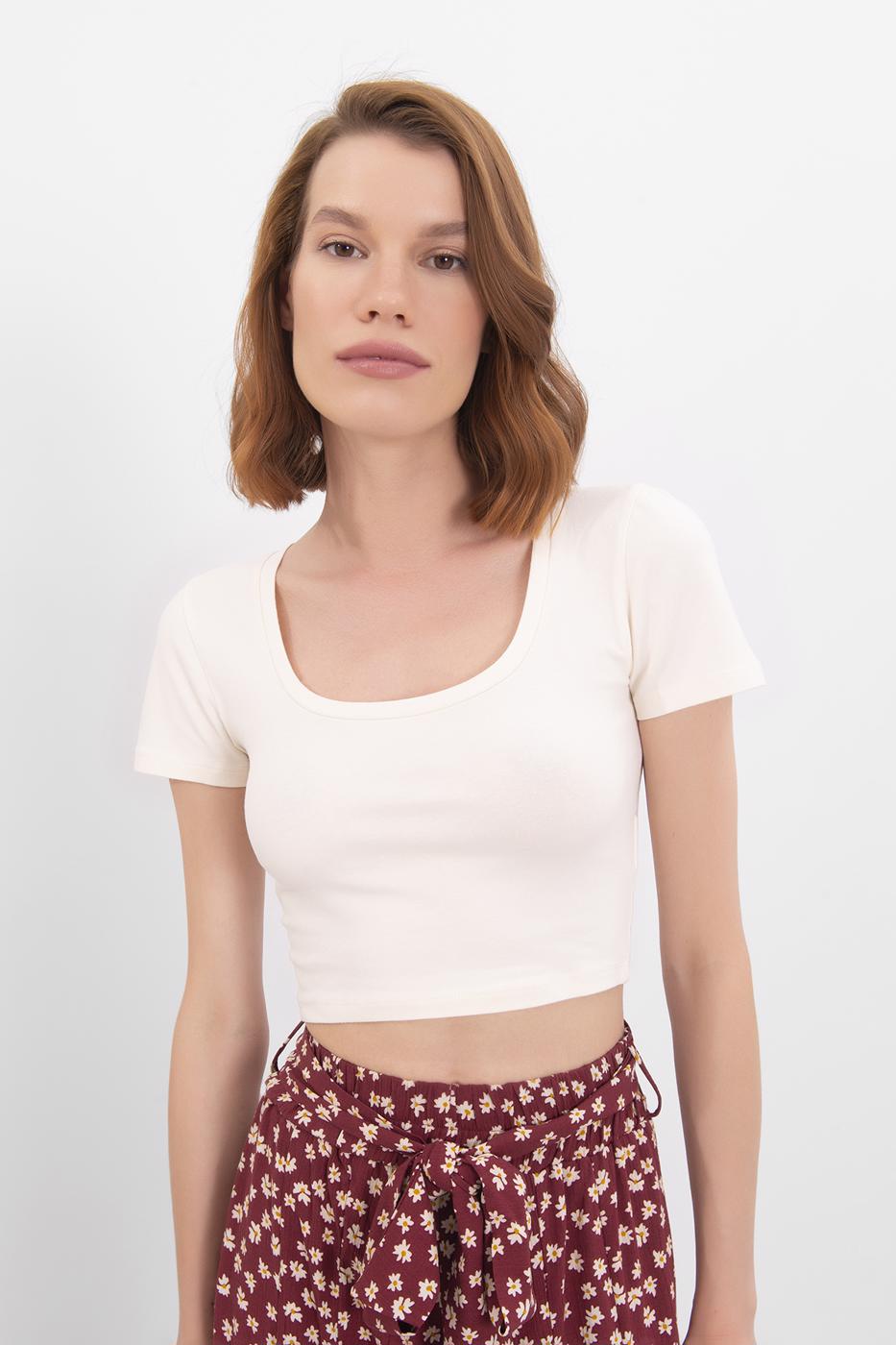 Square Neck Crop Top Ecru