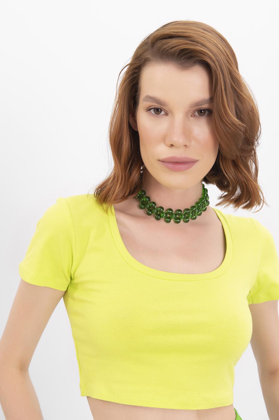 Square Neck Crop Top F.green