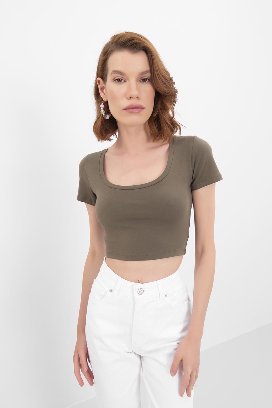 Square Neck Crop Top Khaki