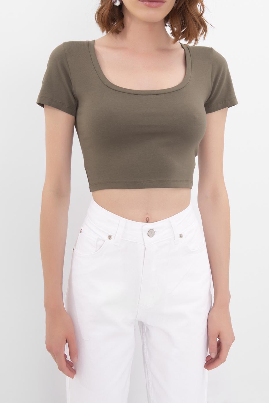Square Neck Crop Top Khaki