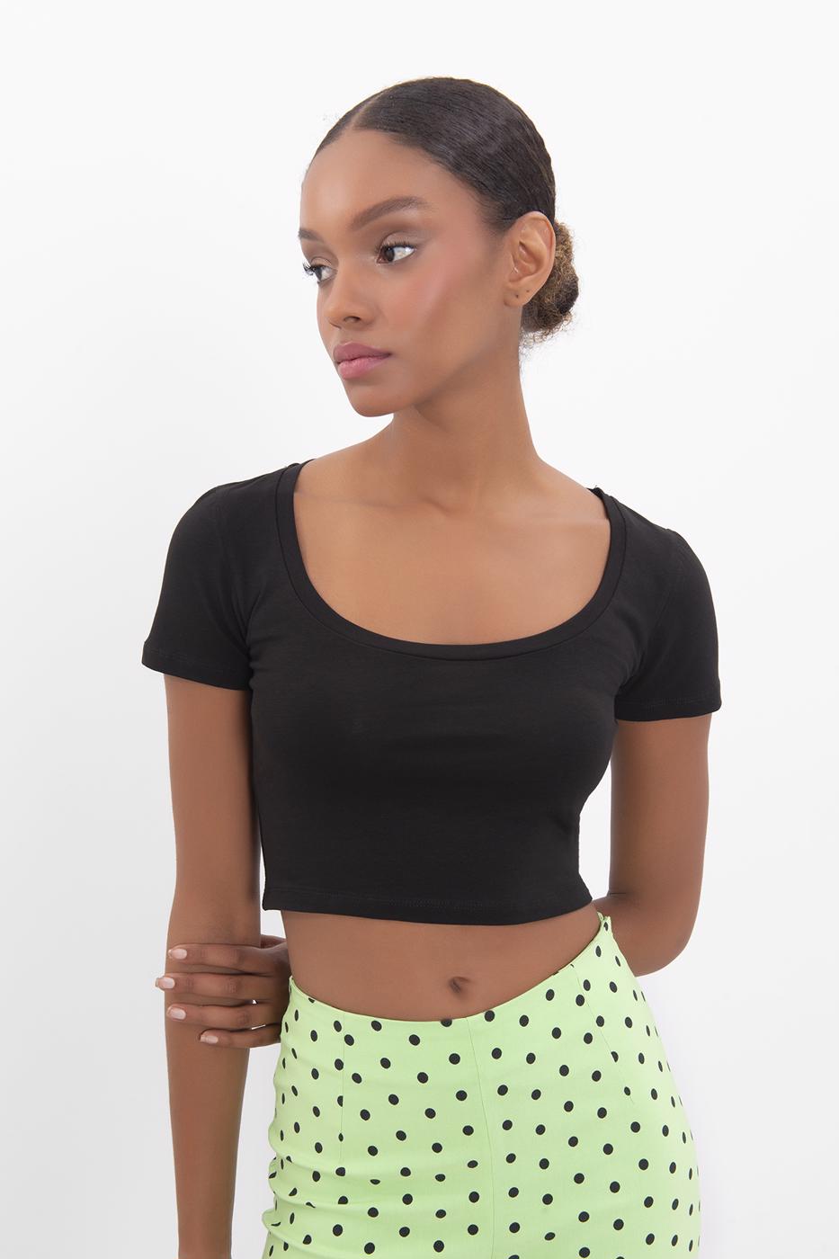Square Neck Crop Top Black