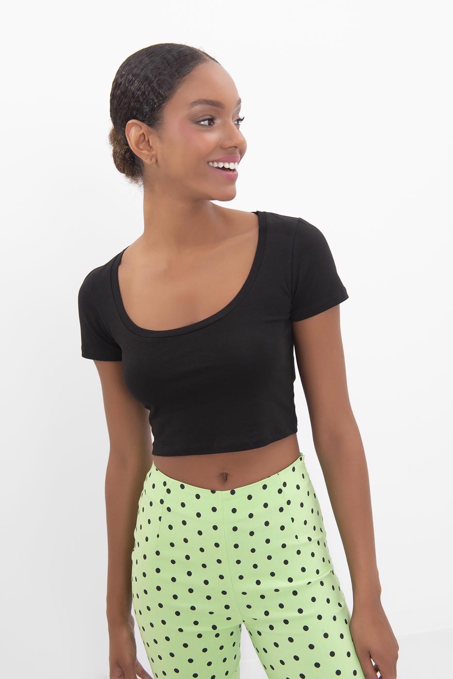 Square Neck Crop Top Black