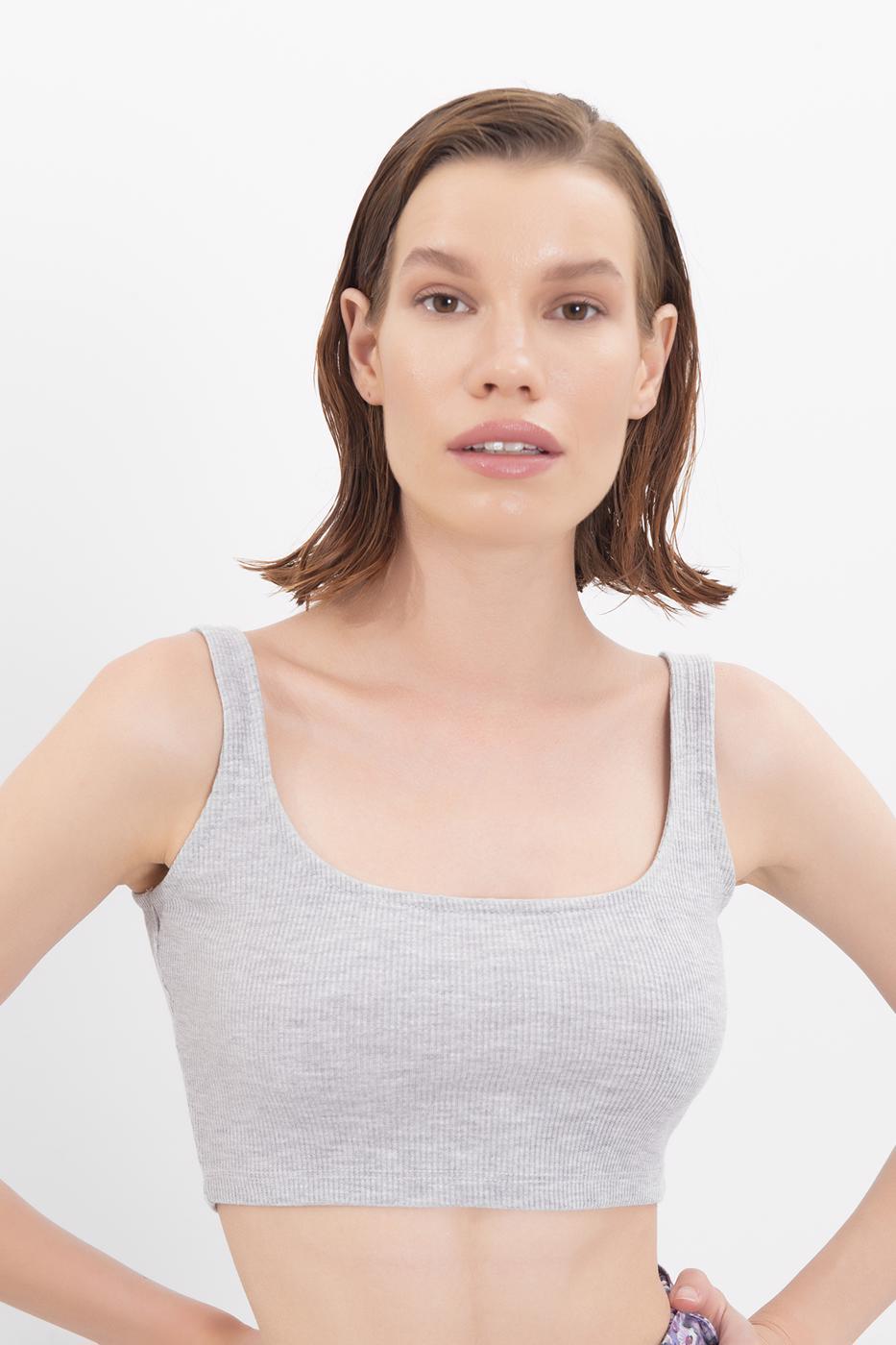 Square Neck Crop Top Grey