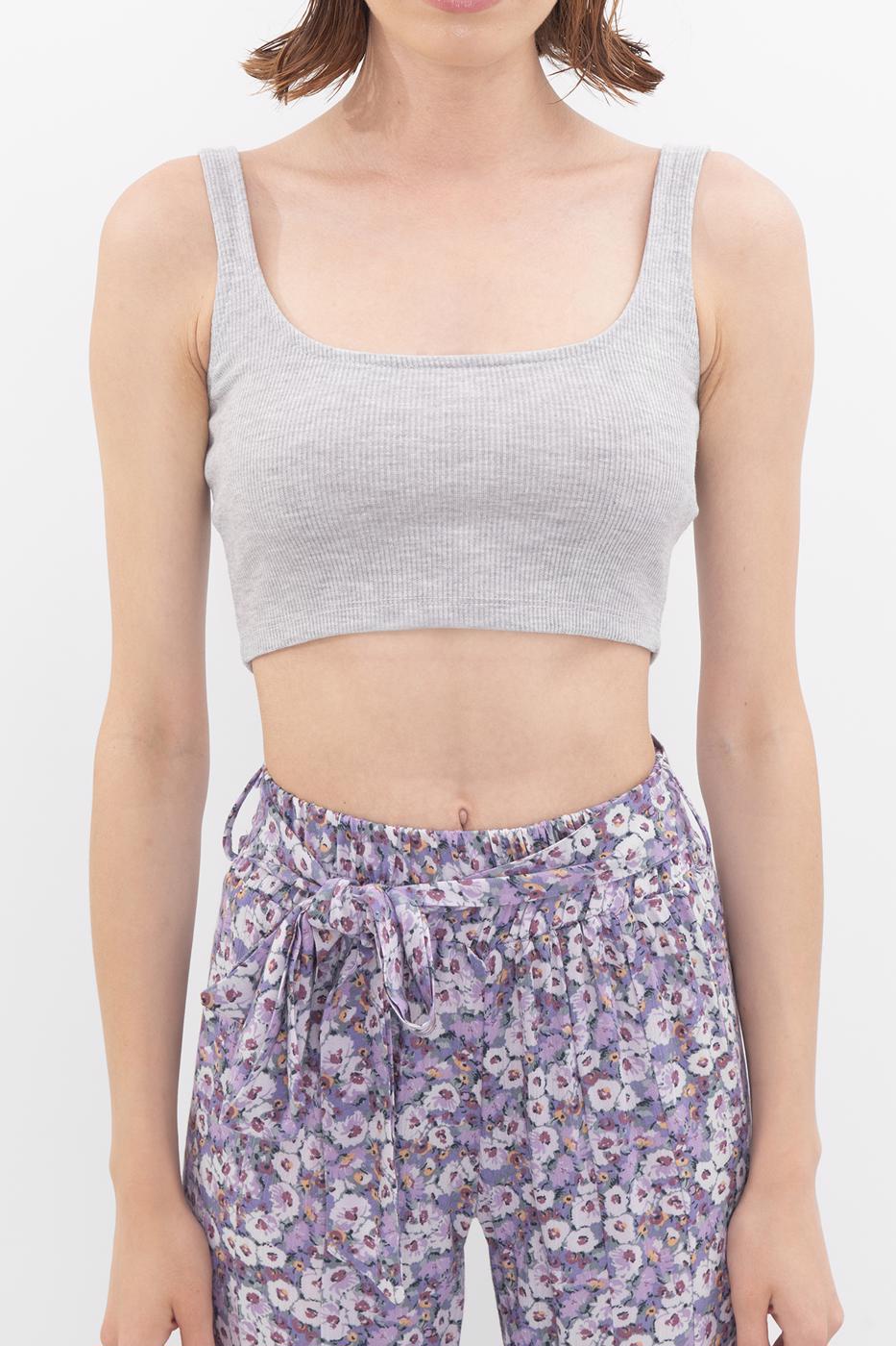 Square Neck Crop Top Grey