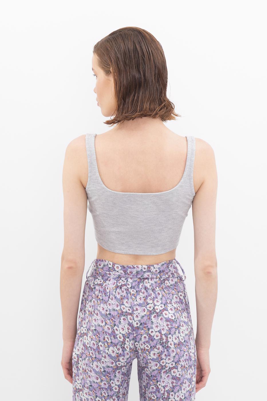 Square Neck Crop Top Grey
