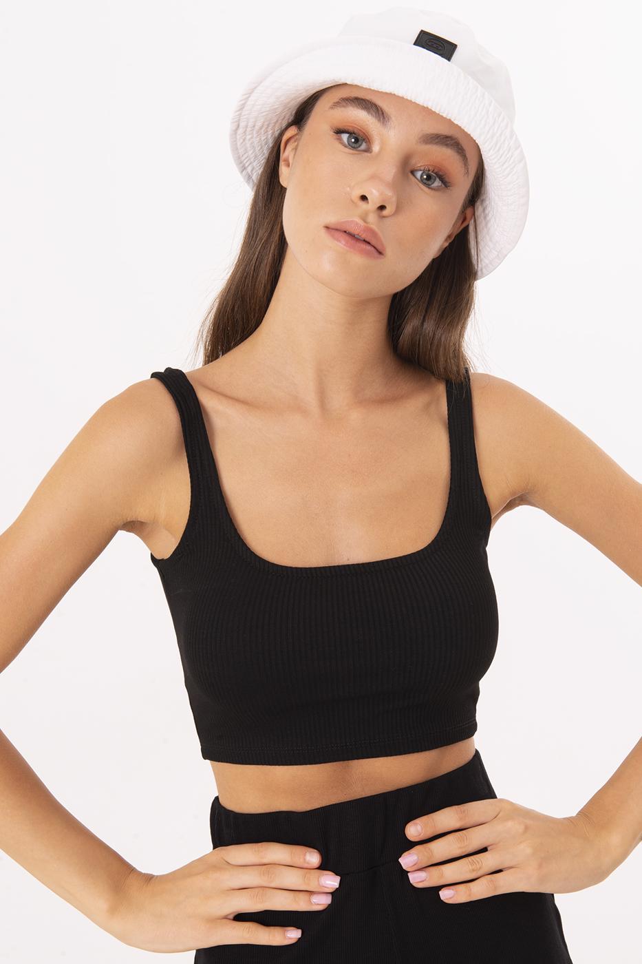 Square Neck Crop Top Black