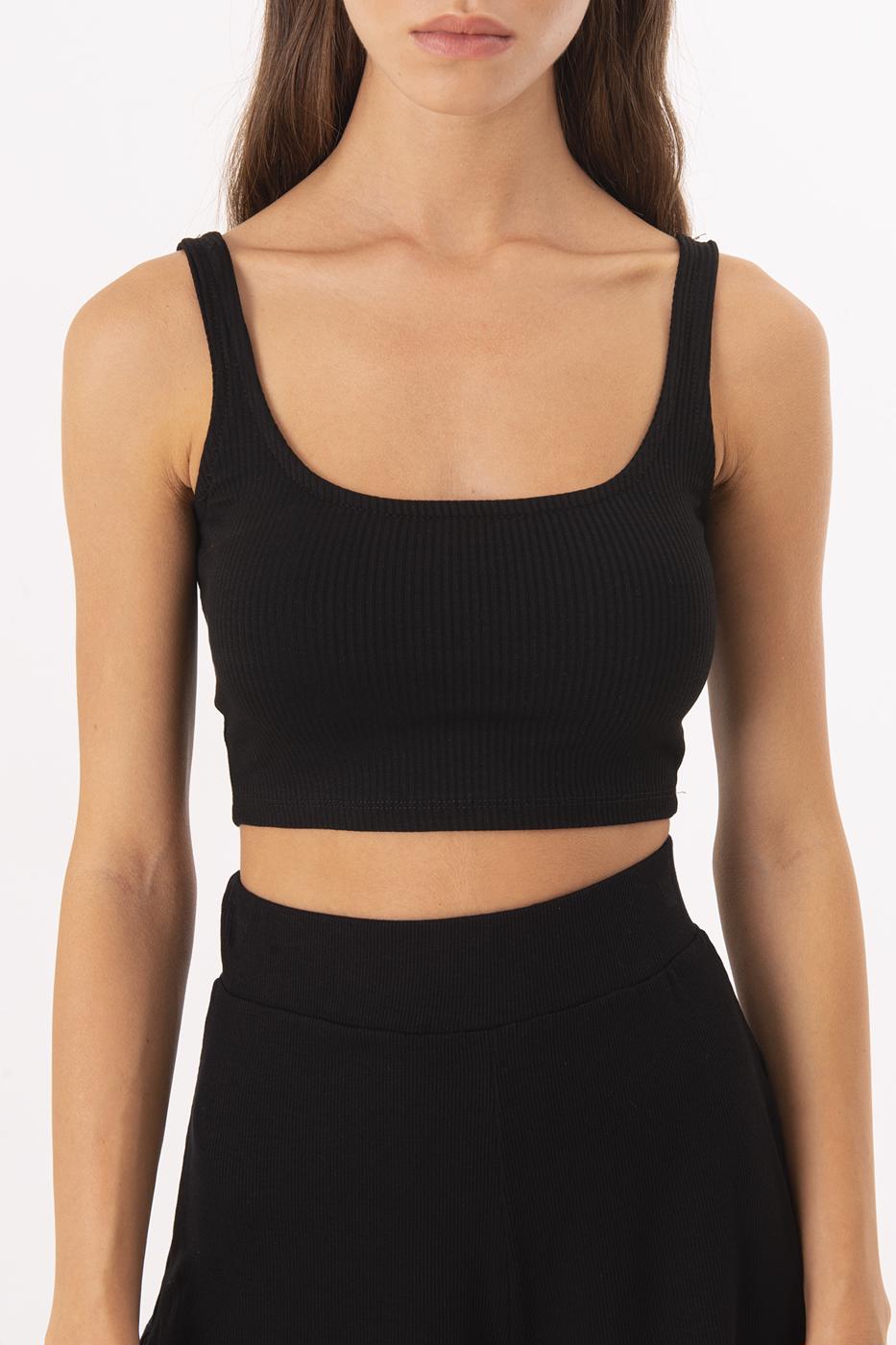 Square Neck Crop Top Black