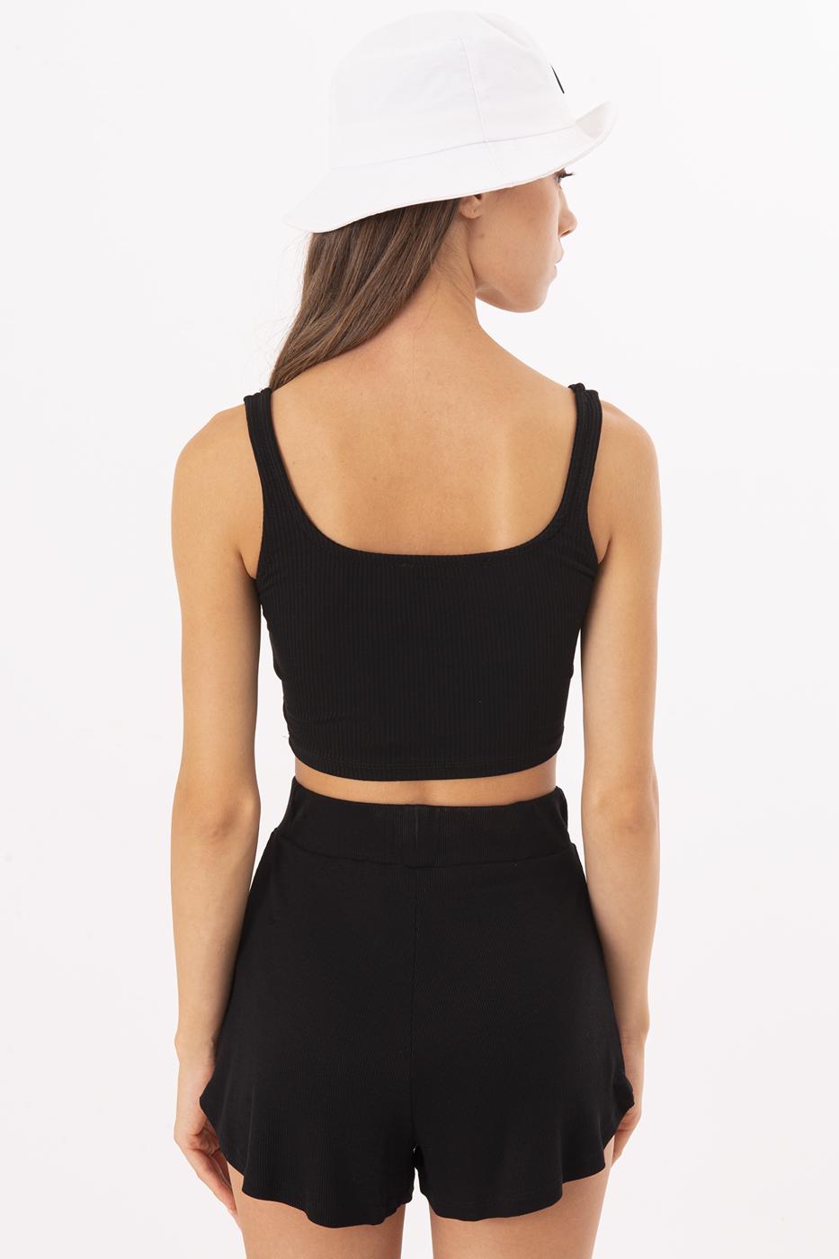 Square Neck Crop Top Black