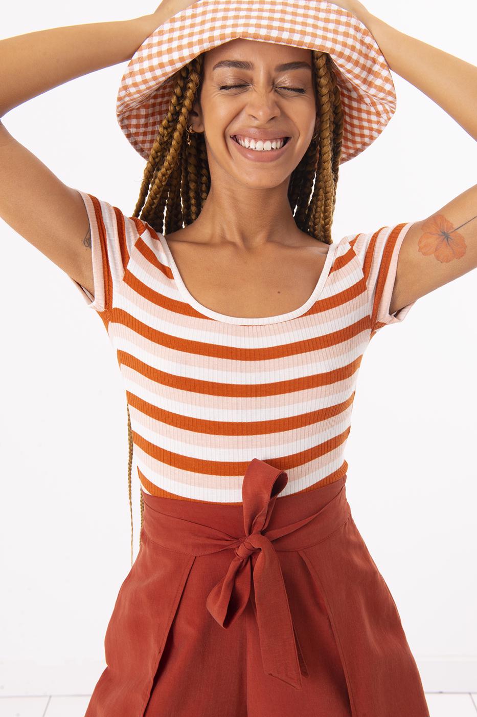 Square Neck Stripped Tank Top Salmon