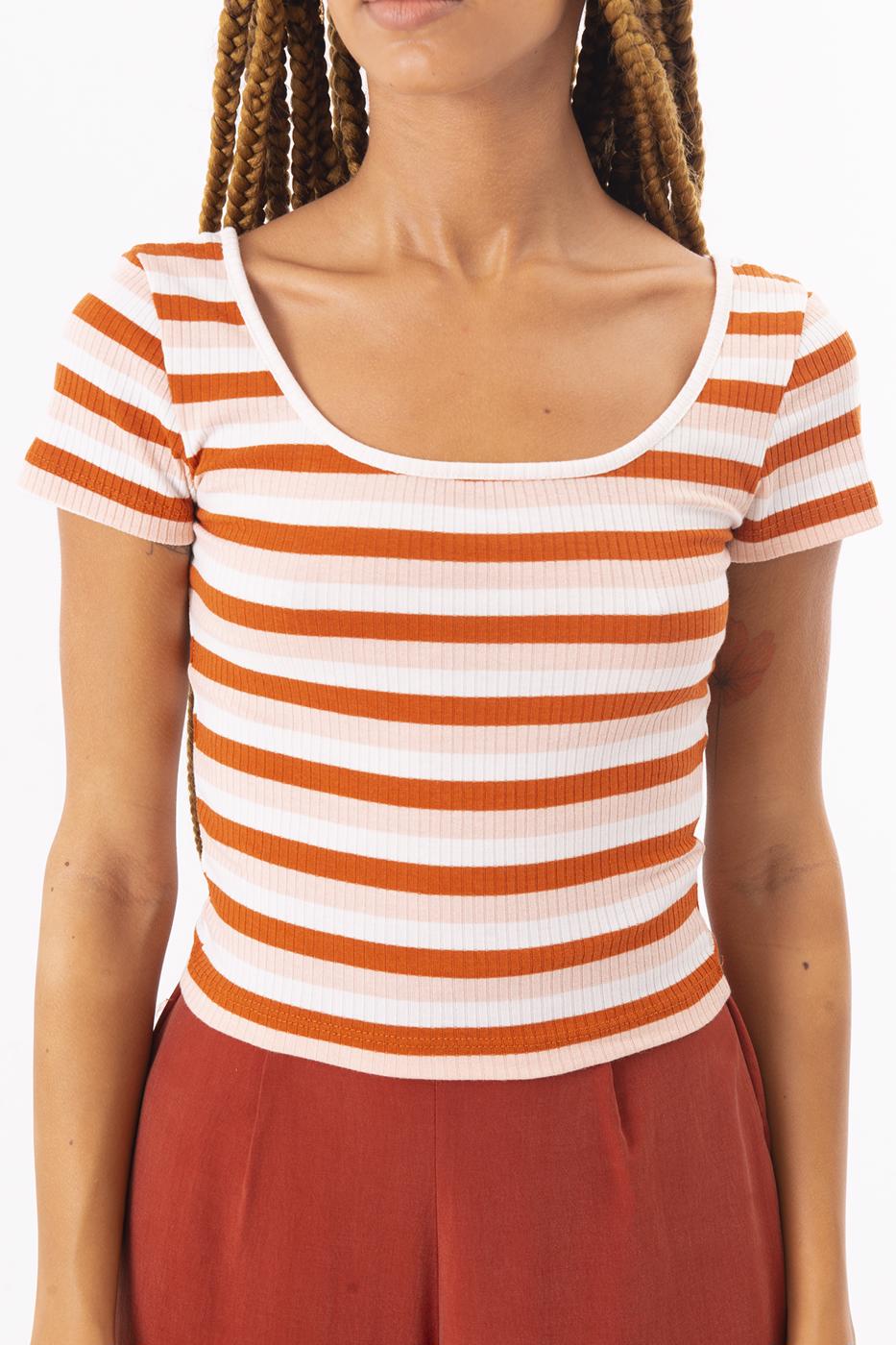 Square Neck Stripped Tank Top Salmon