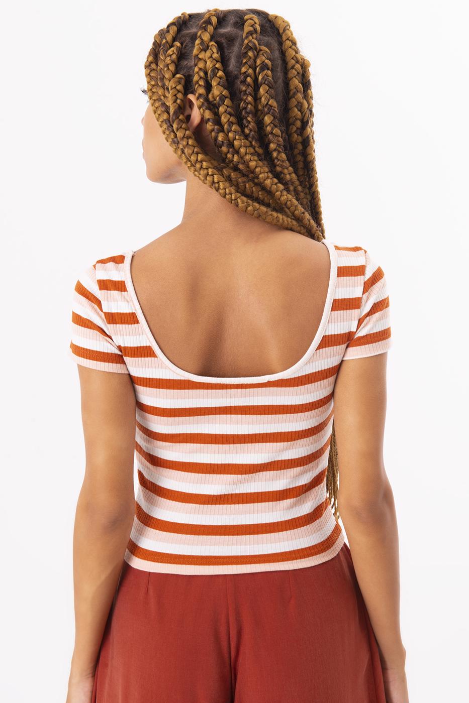 Square Neck Stripped Tank Top Salmon