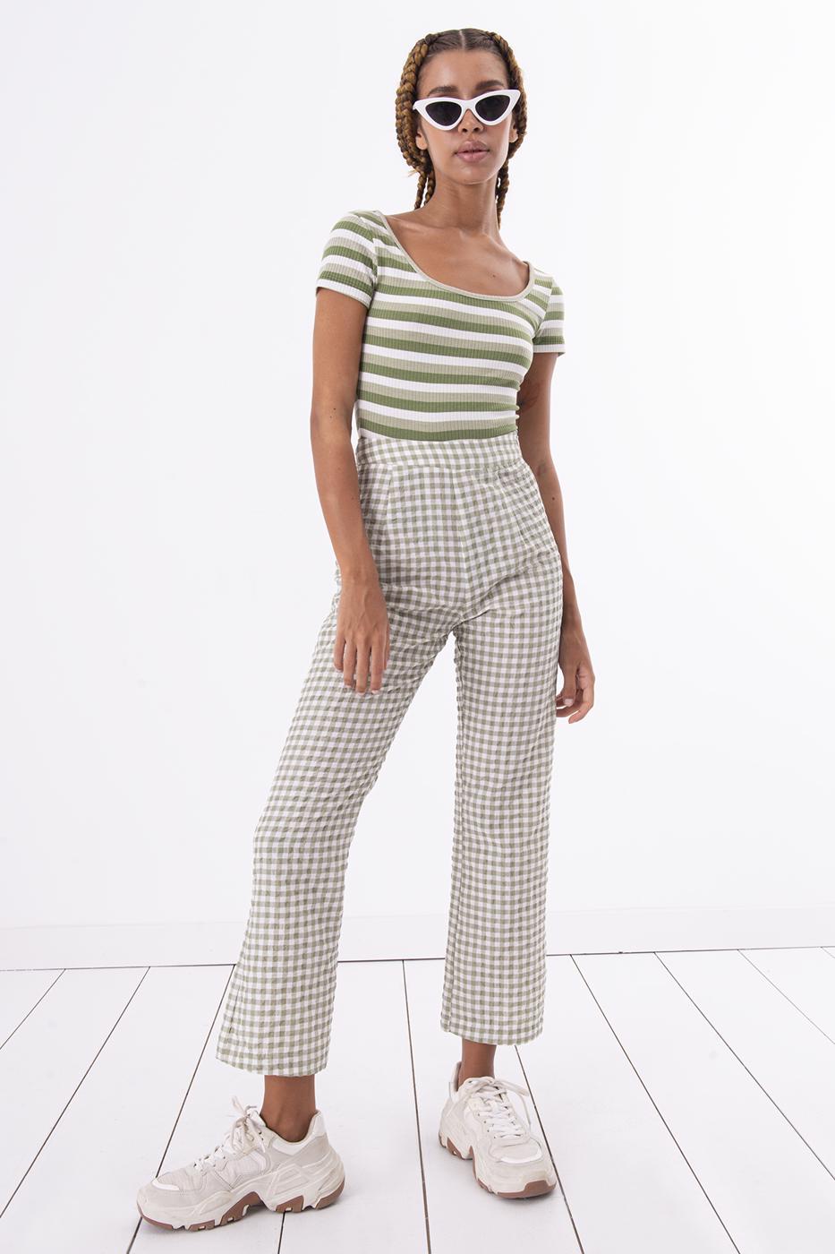 Square Neck Stripped Tank Top Green