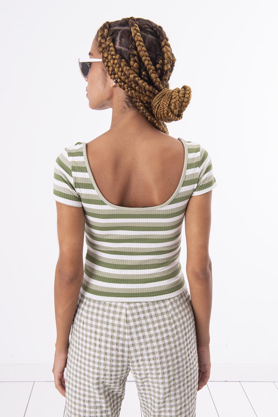 Square Neck Stripped Tank Top Green