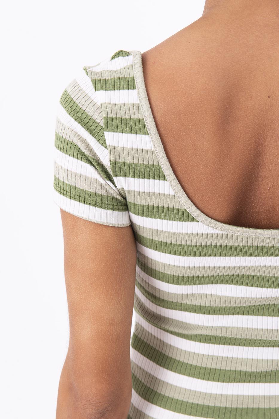 Square Neck Stripped Tank Top Green