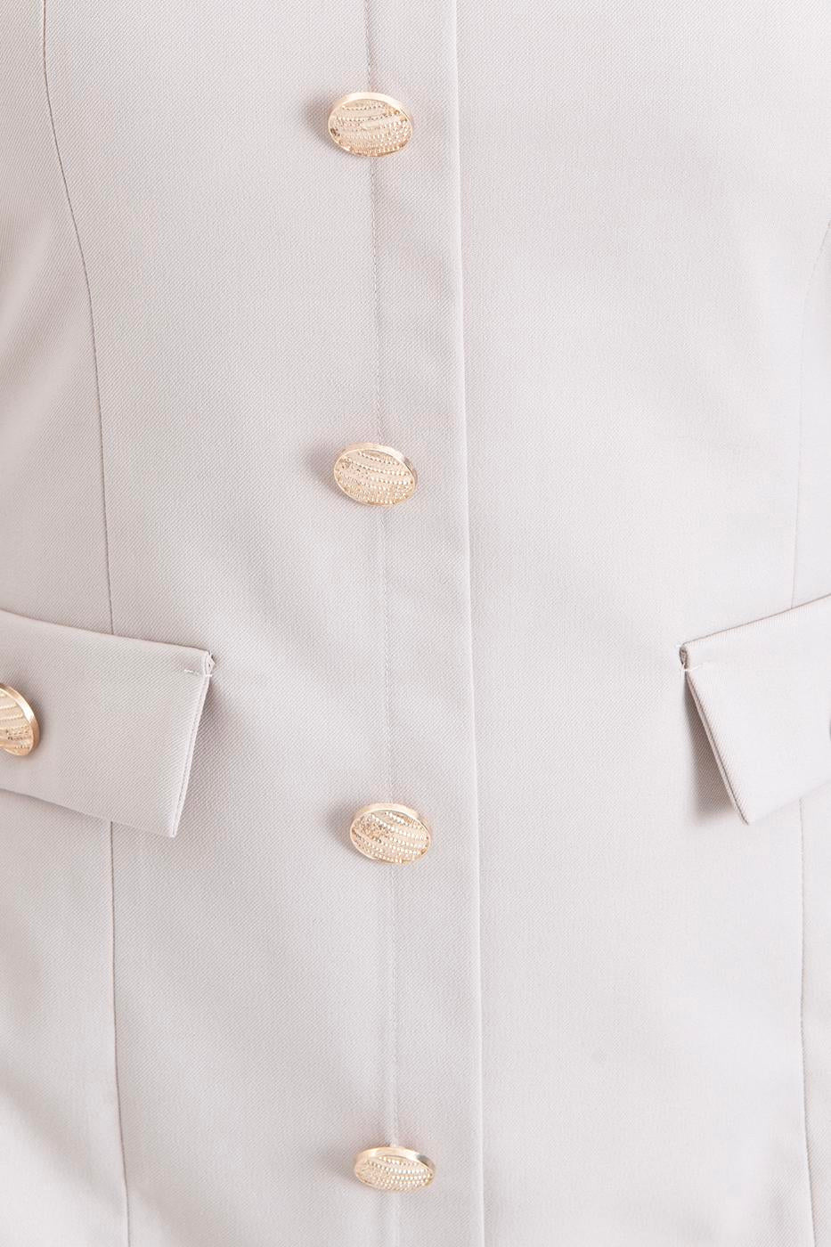 Square Neck Buttoned Mini Dress Beige