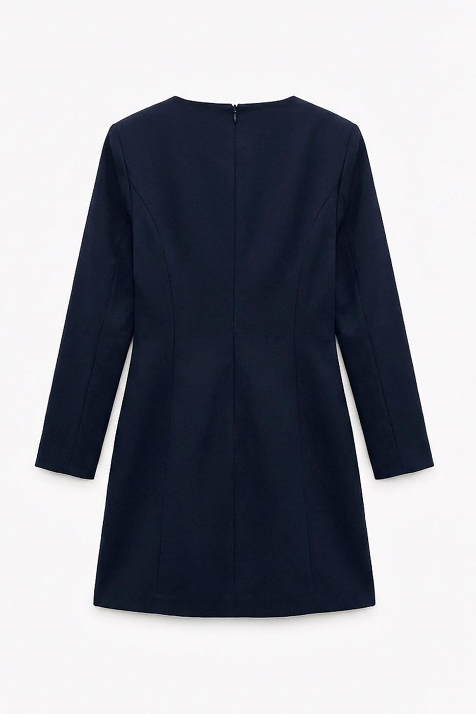 Square Neck Buttoned Mini Dress Navy