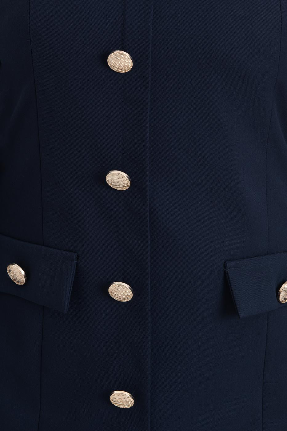 Square Neck Buttoned Mini Dress Navy
