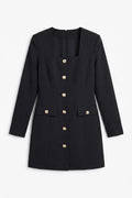 Square Neck Buttoned Mini Dress Black