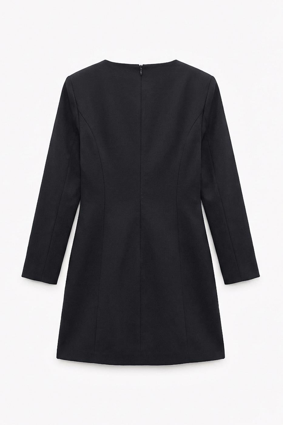 Square Neck Buttoned Mini Dress Black