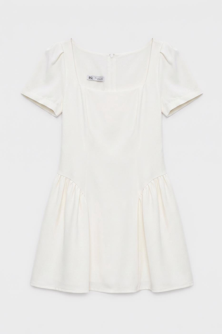 Square Neck Ruffled Mini Dress White