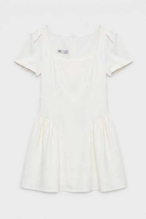 Square Neck Ruffled Mini Dress White