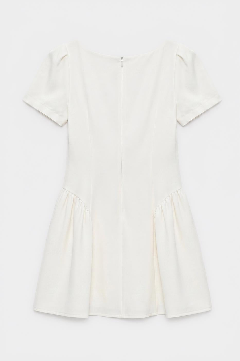 Square Neck Ruffled Mini Dress White