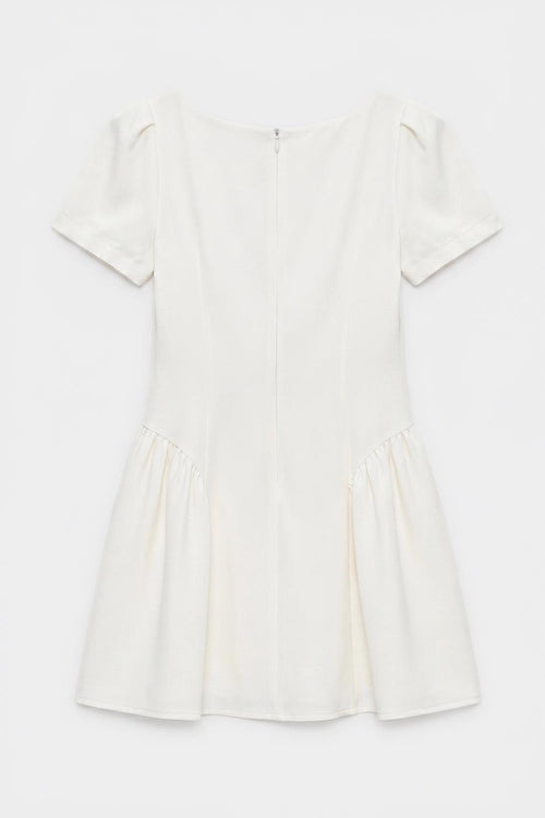 Square Neck Ruffled Mini Dress White