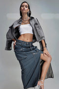 Cargo Pocketed Denim Skirt İndigo