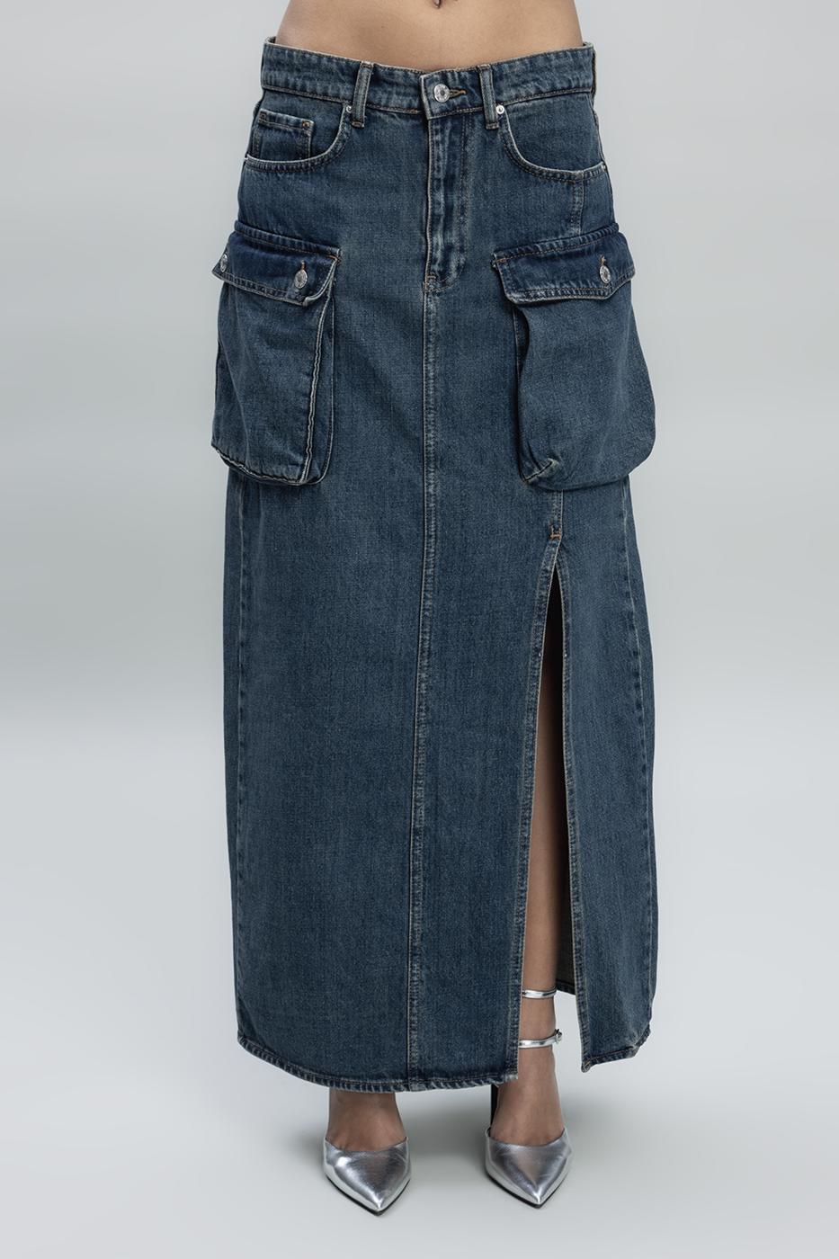 Cargo Pocketed Denim Skirt İndigo