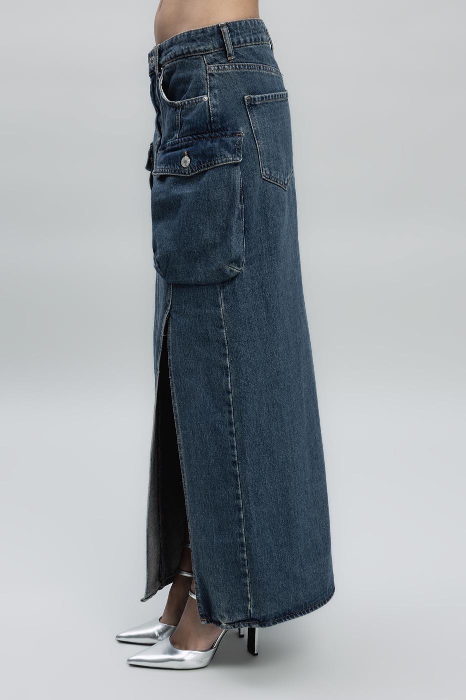 Cargo Pocketed Denim Skirt İndigo