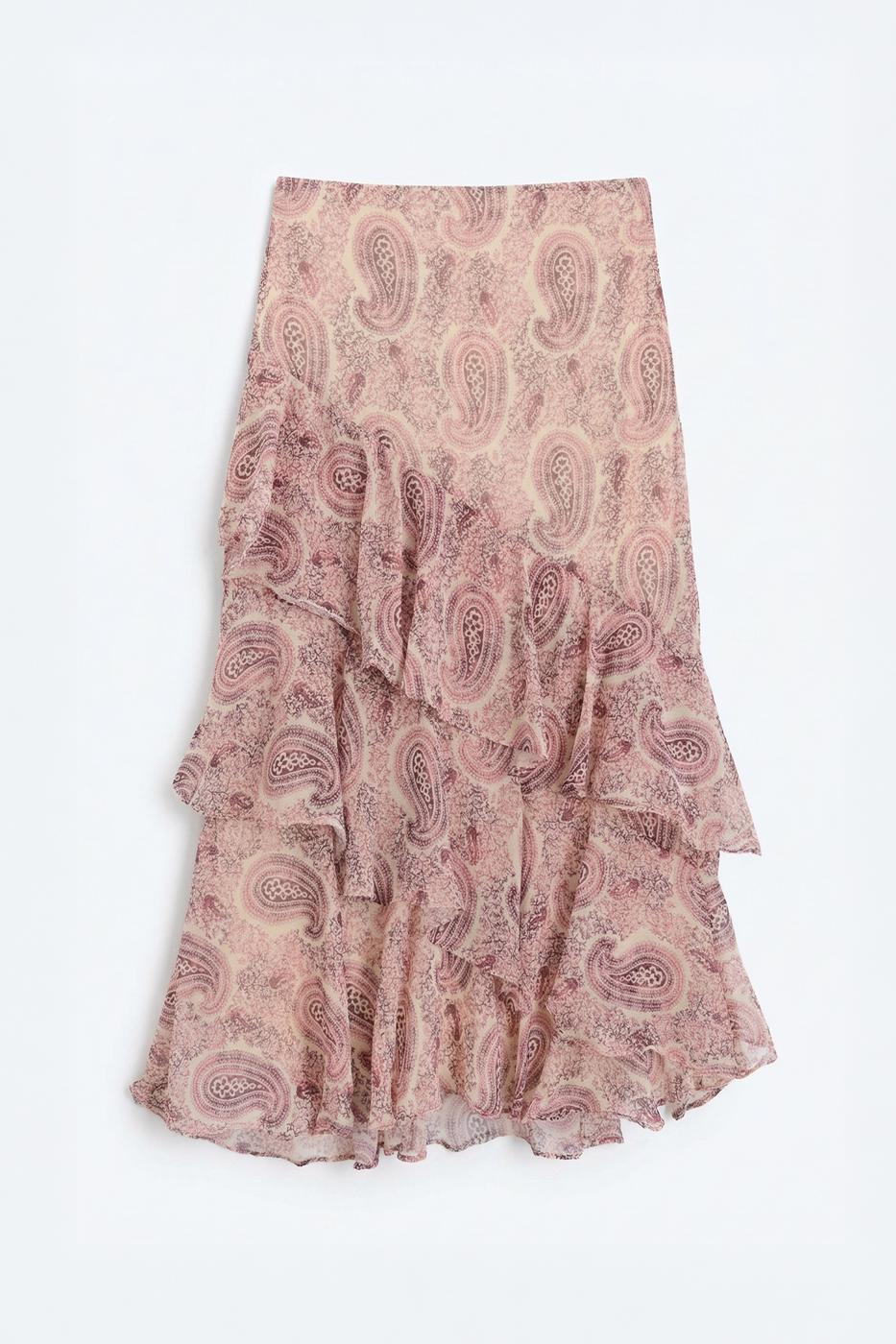 Layered Ruffled Maxi Chiffon Skirt Powder