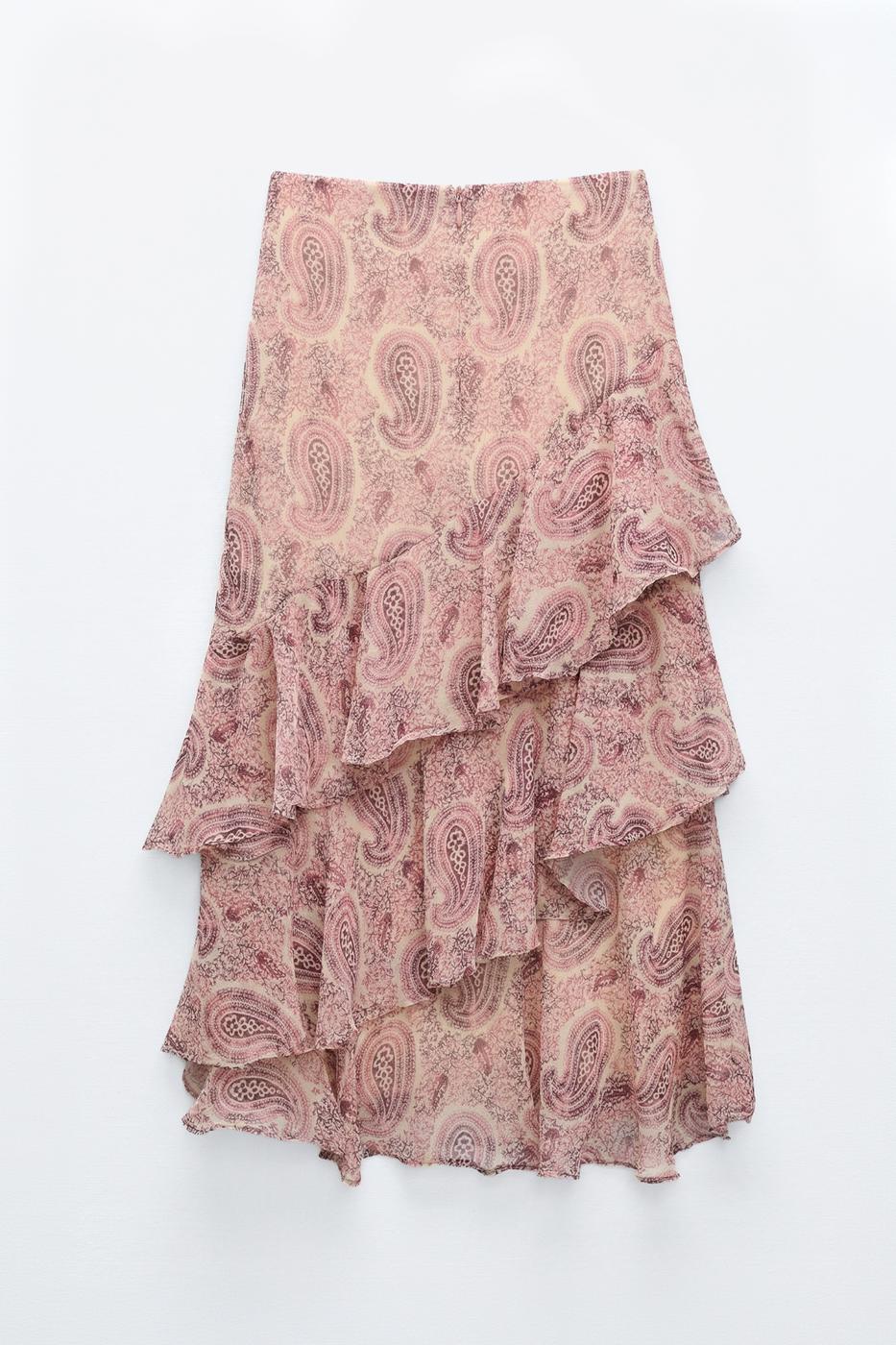 Layered Ruffled Maxi Chiffon Skirt Powder