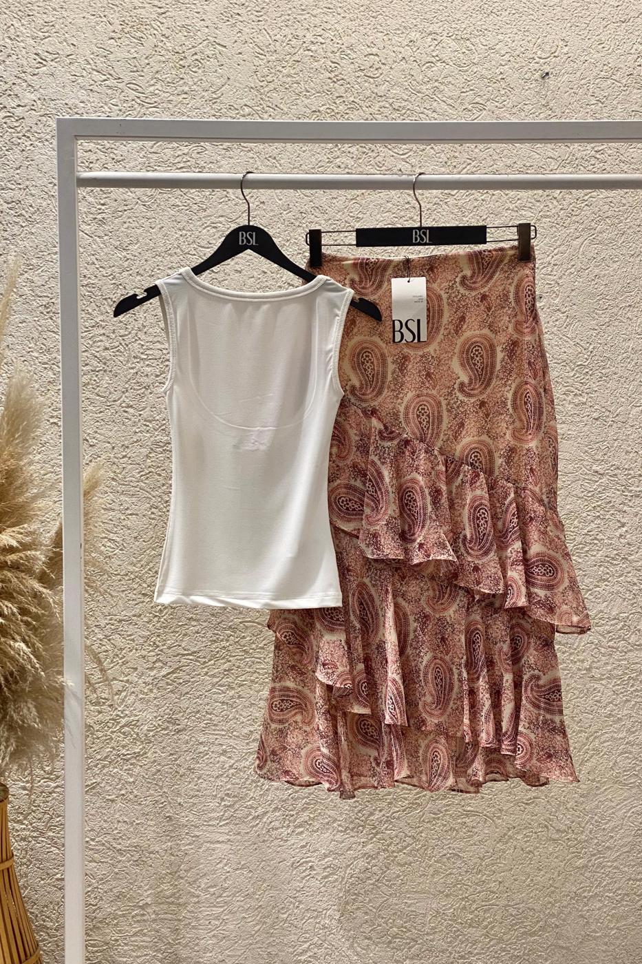 Layered Ruffled Maxi Chiffon Skirt Powder