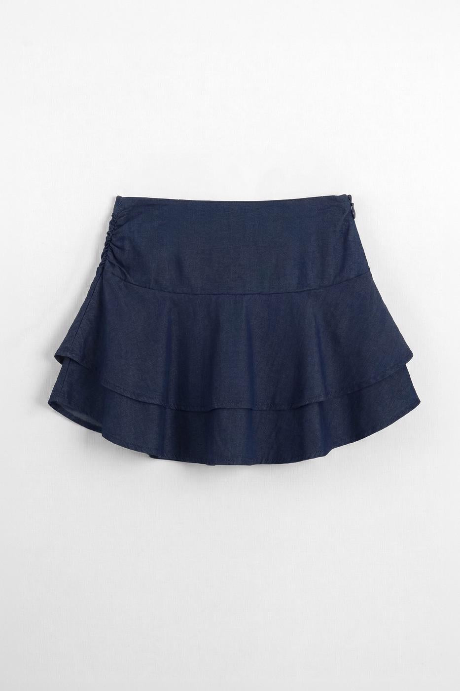Layered Mini Denim Shorts Skirt Navy