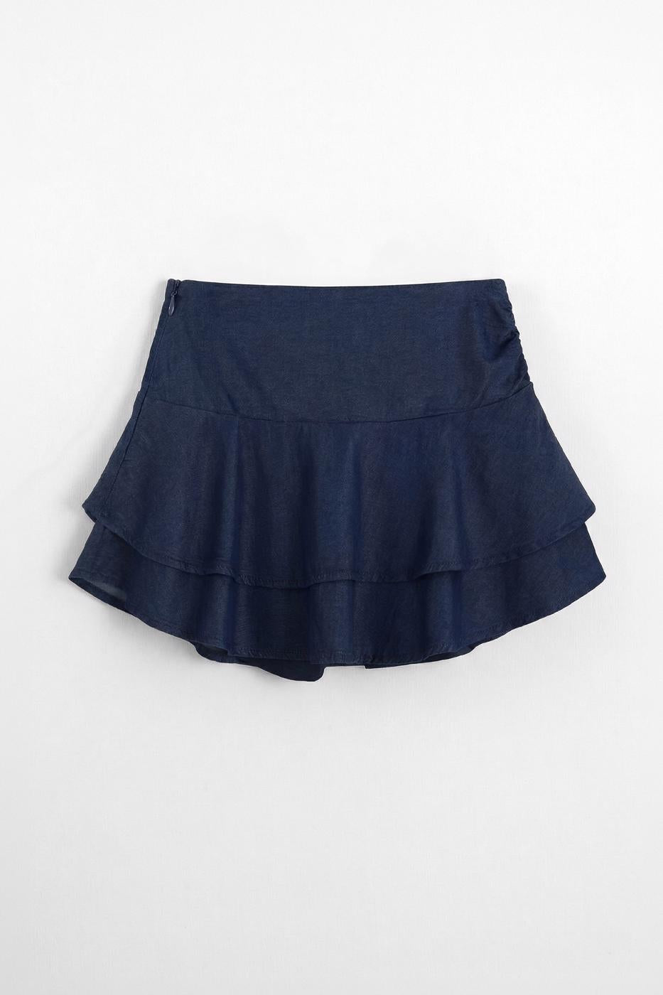 Layered Mini Denim Shorts Skirt Navy