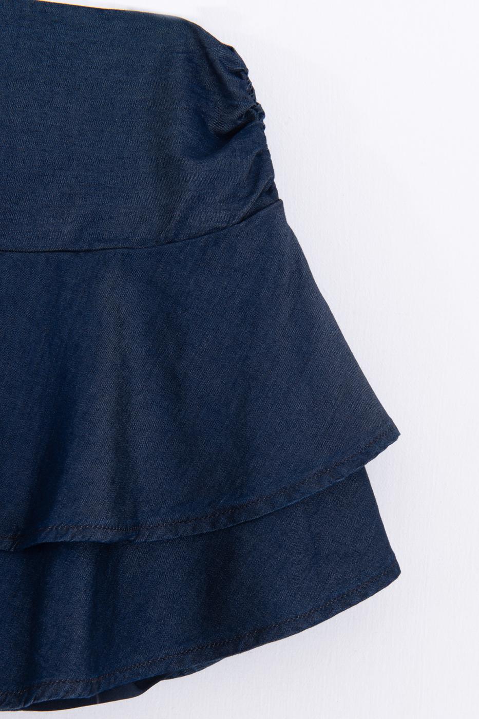 Layered Mini Denim Shorts Skirt Navy