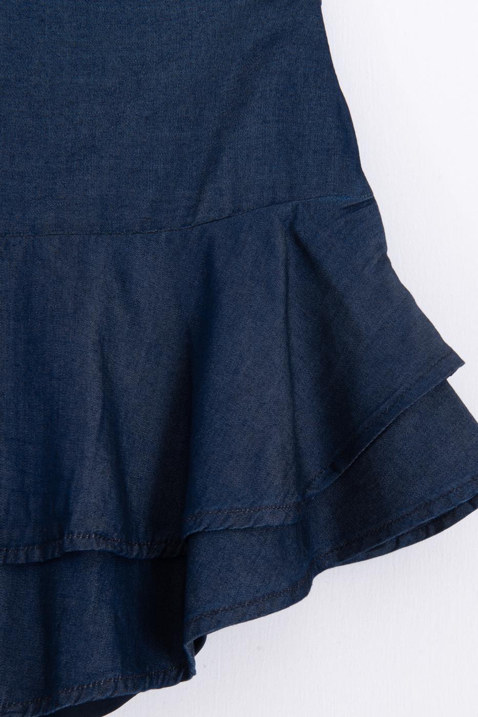 Layered Mini Denim Shorts Skirt Navy