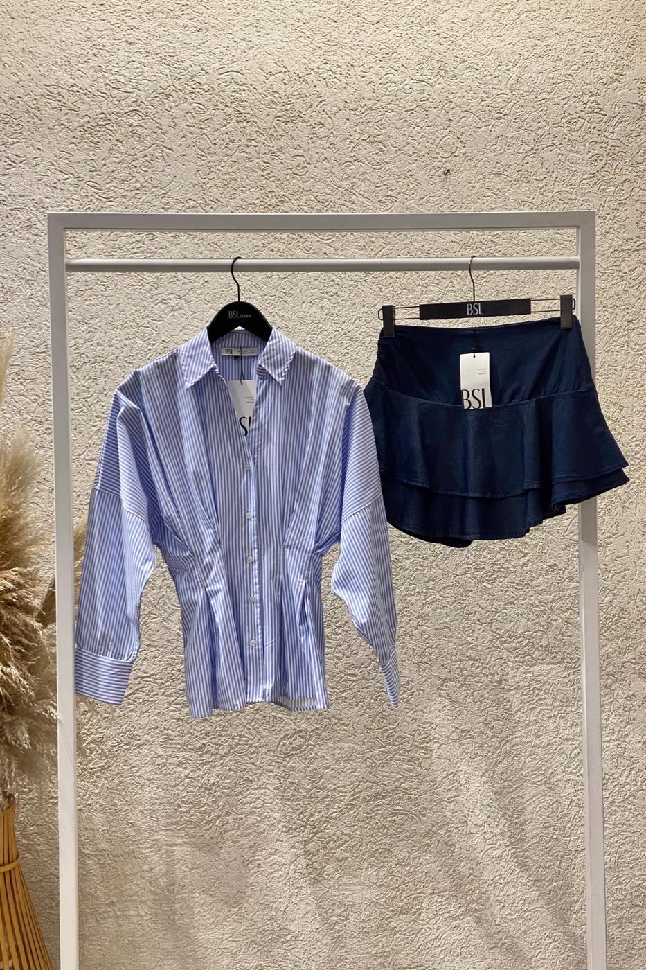 Layered Mini Denim Shorts Skirt Navy