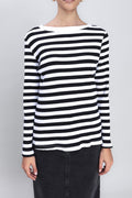 Boat Neck Striped T-shirt Black whıte